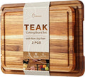 2 Pack Teak Cutting Board Set for Kitchen Wood Charcuterie Board Wooden Cutting Boards Non Toxic Heavy Duty Slip Over Sink Solid Thick Chopping Board