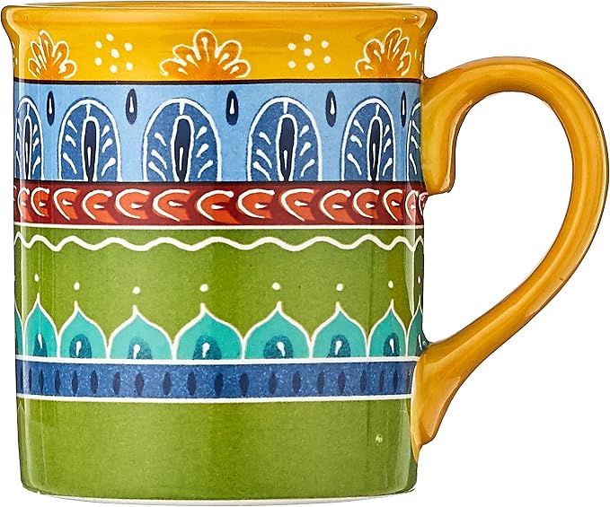 Valencia Mugs Set of 4 – 16 oz Colorful Ceramic Coffee Cups with Bold Multicolor Patterns, Microwave & Dishwasher Safe, Boho Kitchen Drinkware for Tea, Cocoa & More (Pack of 3)