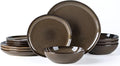 AmorArc Ceramic Dinnerware Sets,Handmade Reactive Glaze Stoneware Plates and Bowls Sets,Highly Scratch Resistant | Dishwasher & Microwave Safe Dishes Set,Service for 4 (12pc)