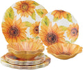 UPware 12 Piece Sunflower Melamine Dinnerware Sets, Outdoor Dishes Set, Plates and Bowls Sets, Service for 4, Yellow