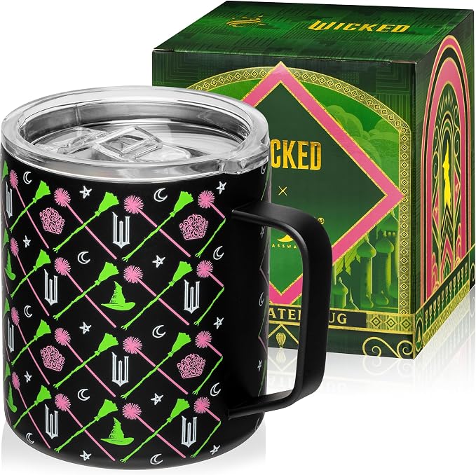 Dragon Glassware x Wicked 12 oz Stainless Steel Camp Mug with Lid - Insulated Camping Mug for Coffee, Tea, Matcha, Hot Beverages - Black