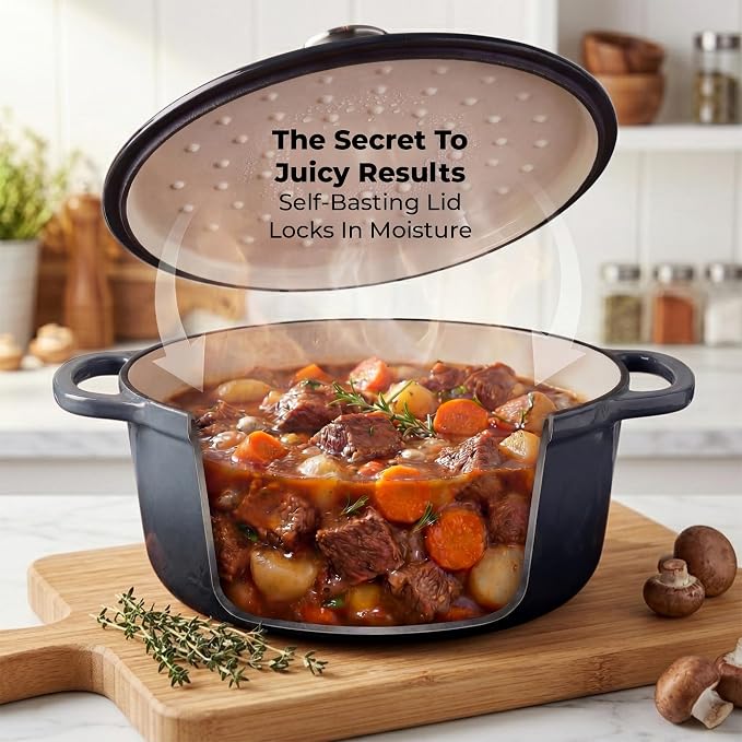 Zulay Kitchen 6.4QT Enameled Cast Iron Dutch Oven Pot with Lid, Heavy-Duty Soup Pot for Stews, Braising, Roasting & Sourdough Bread Baking, Oven Safe up to 500°F – Gray