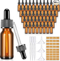Lallisa 100 Pack Essential Oil Dropper Bottle 15 ml (1/2 oz) Glass Dropper Bottles DIY for DIY Essential Oil Perfume with 5 Funnels 5 Pipettes 3ml 100 Labels for Bathrooms, Hotels, Labs (Amber)