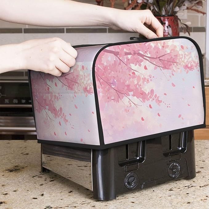 Toaster Cover 4 Slice Japanese Art Flower Cherry Blossom Kitchen Small Appliance Covers with Pockets Dust and Fingerprint Protection