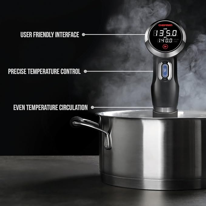 Chefman Sous Vide Immersion Circulator w/ Precise Temperature, Programmable Digital Touch Screen Display and Easy to Use Controls, Black