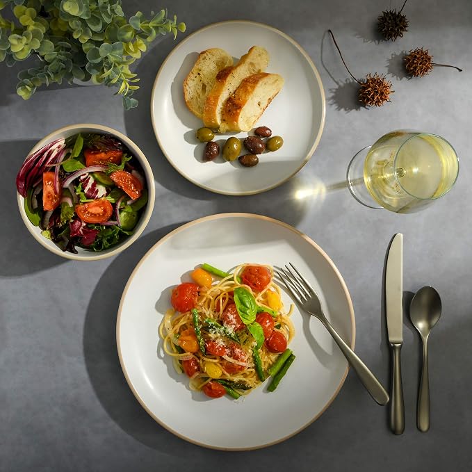 Gibson Home Rockaway 12-Piece Round Stoneware Dinnerware Set, Service for 4 – White Plates and Bowls, Modern Matte Finish, Microwave & Dishwasher Safe