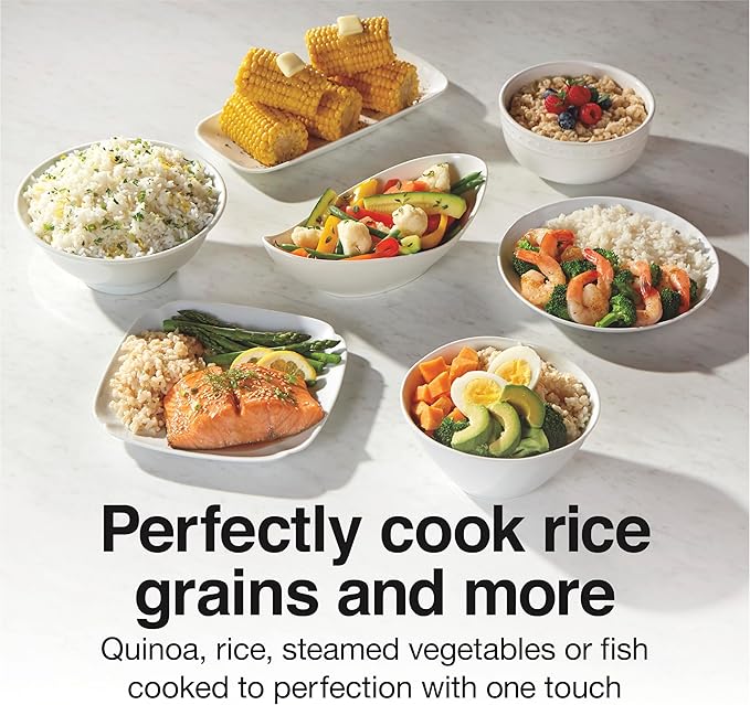 Proctor Silex Rice Cooker & Food Steamer, 10 Cups Cooked (5 Cups Uncooked), Includes Steam and Rinsing Basket, White (37533G)