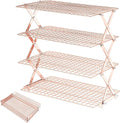 Pleafind 4 Tier Rose Gold Collapsible Cooling Rack - 3 Setting Design, Adjustable ＆ Stackable Baking Rack, 5 Modes Cooling Racks for Cooking and Baking, Roasting ＆ Grilling Gifts for Picnic Party