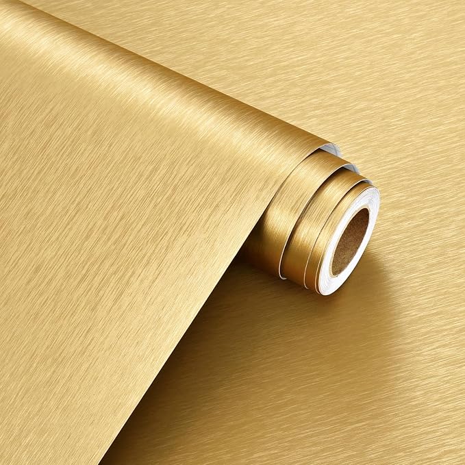 WESTICK Gold Stainless Steel Contact Paper for Appliances Textured Gold Refrigerator Wrap Peel and Stick Countertops Waterproof Heat Resistant Brass Fridge Vinyl Wrap for Cabinets Tables 15.8"x394"