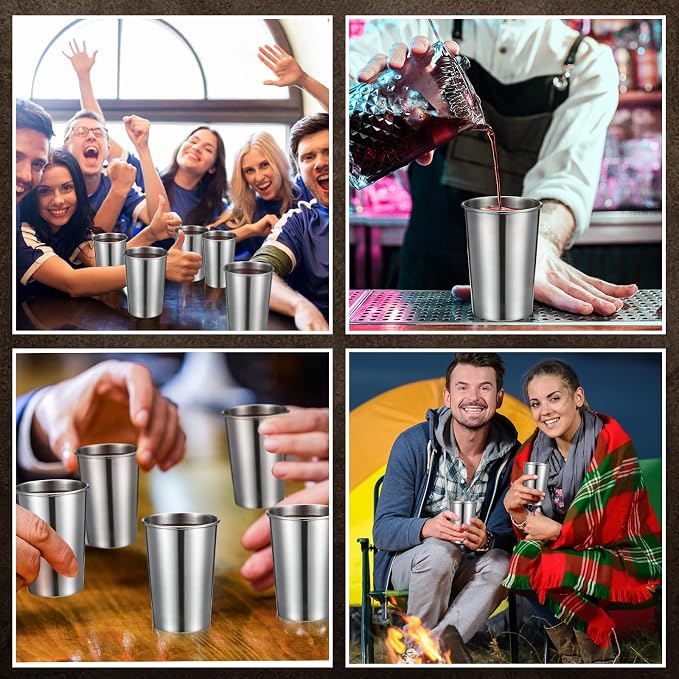 Uiifan 32 Pcs 12 oz Stainless Steel Cups for Adult Unbreakable Metal Stackable Camping Cup Stainless Steel Drinking Glasses Tumbler for Home Travel Outdoor Activities(Silver)