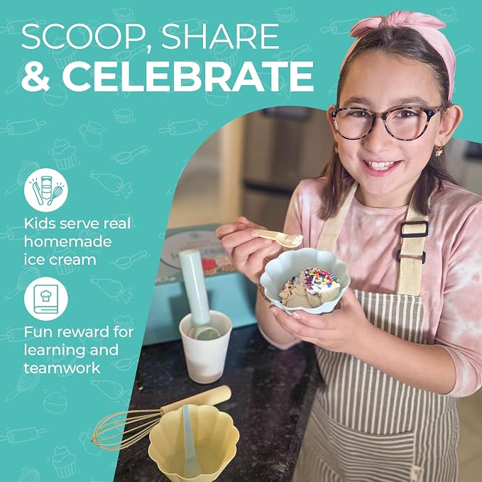 Tovla Jr. Kids Ice Cream Science Maker Kit | Real Reusable | Ages 5-12 | Learning Activity & Gift Set | Includes Visual Recipes, Scoop, Bowls & Shaker