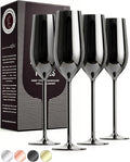 Gusto Nostro Stainless Steel Black Champagne Flutes Set of 4 - Unique, Unbreakable, Colorful Metal Champagne Glasses - Modern Toasting Flutes - Luxury Wedding Gifts for Couple - Wedding Registry Idea