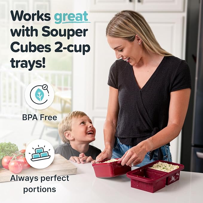 Souper Cubes Ceramic Baking Dishes 2.0-5" x 5" Baking Dishes with Silicone Lids, Individual Baking Dishes for Oven, Microwave, Oven and Air Fryer Safe, USA Made, Set of 2 - Cranberry
