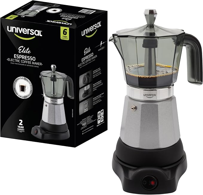universal Electric Moka Pot 6 Cup (300ml), Cuban Coffee Maker 480W, Portable Espresso Maker with Detachable Base, Easy One-Touch Brewing, No Stove Needed