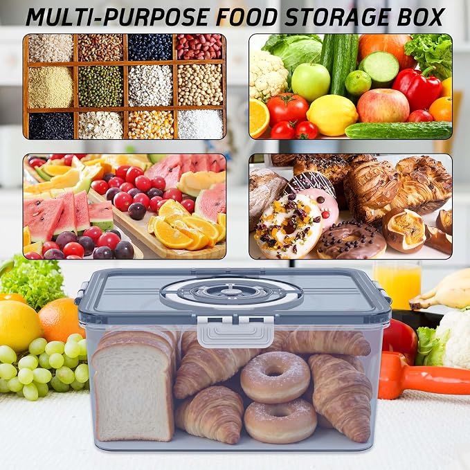 Bread Box with Lid and Handle,2026 New Upgrade Time Recording Bread Storage Container for Kitchen Counter Airtight,Portable Large Bread Boxes for Homemade Breads, Toast, Bagel, Donut and Cookies
