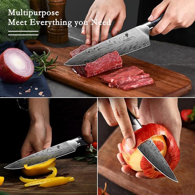 3PCS Kitchen Knife Set,Chef Knife Sets in Powder Steel, Ultra Sharp Japanese Knives Set High Carbon Steel Knives Sets, Cooking Knives Set with Ergonomic Pakkawood Handle