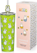 Dragon Glassware | Miffy Stainless Steel Tumbler with Straw, 24 oz - Green | Vacuum Insulated Stainless Steel Tumbler with Straw & Lid; Double Walled Tumbler with Straw Charm; Miffy Cup with Lid