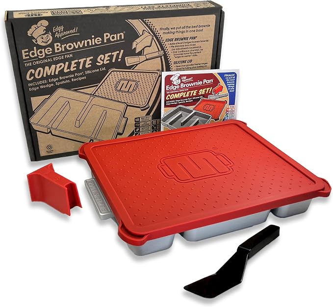 Baker's Edge Original All Edges Brownie Pan including lid, spatula & wedge | Includes Lid & Wedge, All Edges Design, Premium Double Nonstick Coating, Heavy Gauge Cast Aluminum