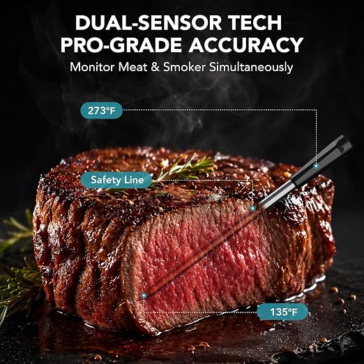 Ultrean Smart Wireless Meat Thermometer for Grilling, Instant Read Digital Thermometer, Independent-Control Magnetic Base & Thin Probe, Accurate Temperature Alerts for BBQ, Oven, Smoker, Air Fryer