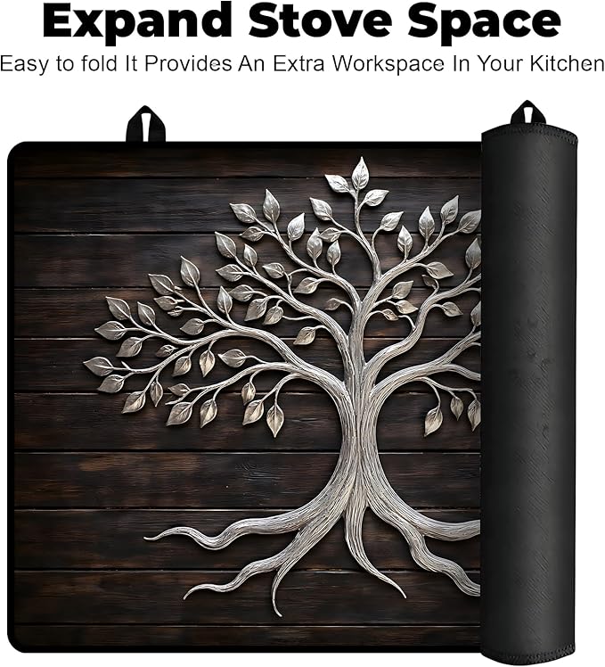 Stove Top Cover- Mat for Electric Stove Protector with Anti-Slip Rubber Coating Dish Drying Mats Scratch-Resistant (Old Tree, 30" x 21")