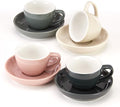 Espresso Cups and Saucers by Easy Living Goods - 3-Ounce Demitasse for Coffee, Set of 4, Assorted Colors (Modern)
