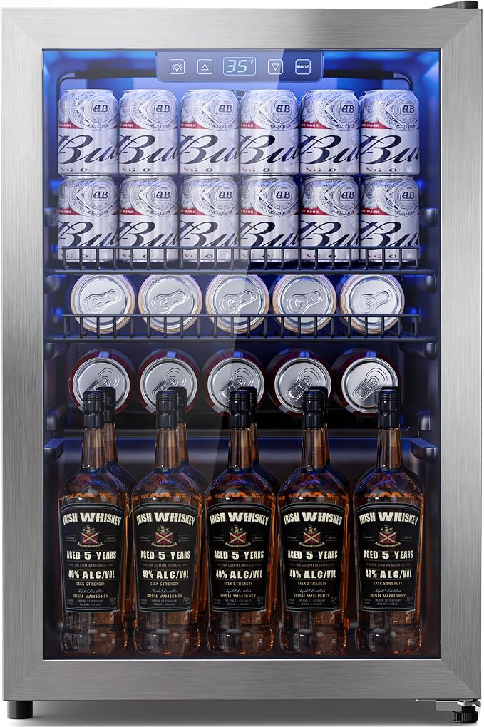Tehanld 2.5 Cu.Ft Beverage Fridge, Beverage Fridge With Glass Door, Beverage Cooler Refrigerator, Wine Drink Beer Cooler, Adjustable Shelves & Digital Temperature Display, 22 Bottle 96 Can