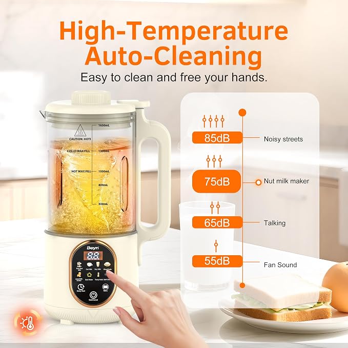 Beyn 10-in-1 60oz Nut Milk Maker Machine, Automatic Self-Cleaning Soy Almond Oat Milk with 48-BladesBlender, Large Capacity Plant-Based Milk Maker with Delay Start & Keep Warm