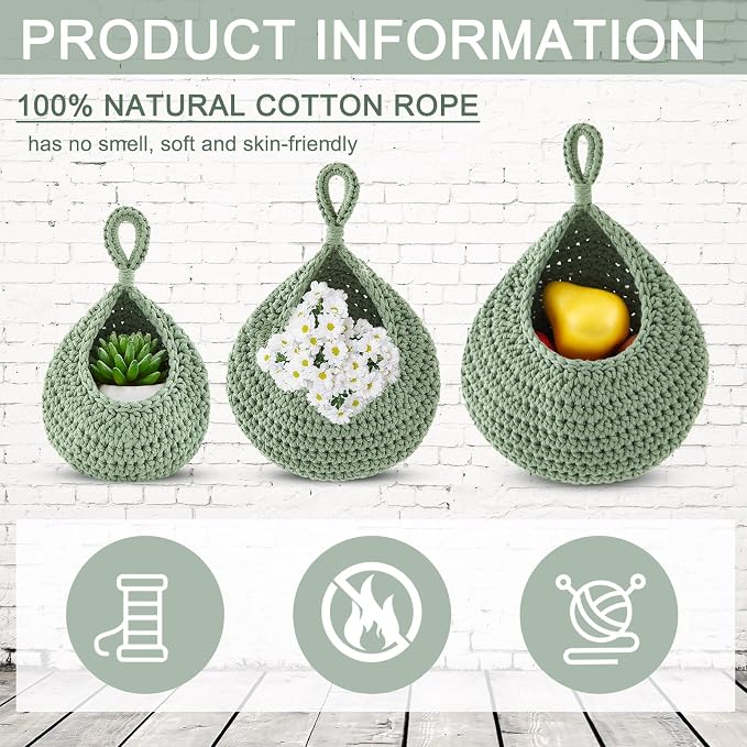 Honeydak Boho Decor Hanging Wall Baskets for Kitchen 3 Pack Teardrop Baskets with Hooks Storage Fruit Onion Vegetable Potato for Home 3 Sizes