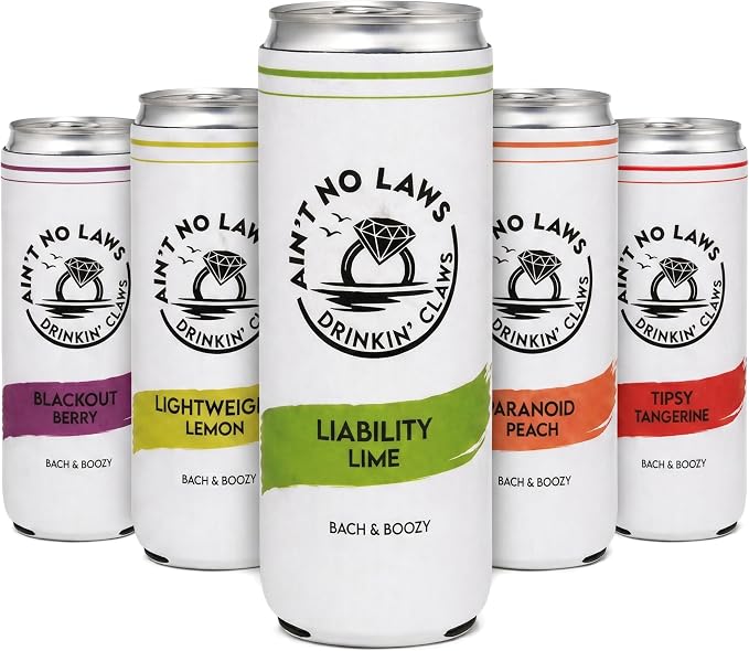 Funky Junque Bachelorette Party Favors Slim Can Cooler, Funny Bridesmaid & Bride Gifts for Girls Trip, Bridal Shower Decorations & Accessories, 12 oz Skinny Can Covers - Ain't No Laws - 5 Pack