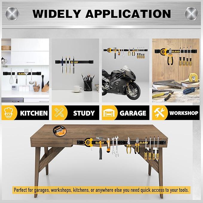 ELEAD 6-Piece 12" Magnetic Tool Holder Storage Organizer - Wall Mount Rack Garage Organization Power Magnet Hanger Workbench Board Slatwall Van Organizers Mounted Hanging Strip