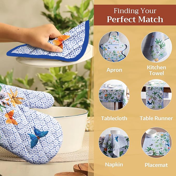 Maison d' Hermine Pot Holders 100% Cotton Heat Resistant Potholders 8" x 8" Hot Pads with Loop BBQ Cooking Baking Gifts for Mothers Day Handling Hot Pans Spring/Summer (Pack of 1, Passiflora)