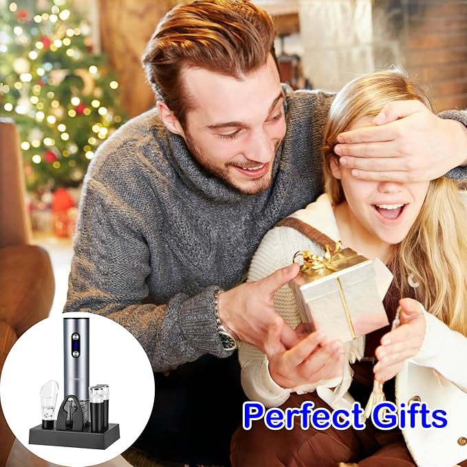 Yomety Electric Wine Opener With Base, Rechargeable Bottle Opener With 2-in-1 Aerator & Pourer, Foil Cutter, 2 Stoppers - Accessories Gifts for Wine Lovers