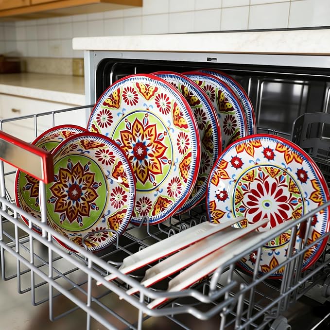 Premium Melamine Dinnerware Sets for 4, 12-Piece Plates and Bowls Sets, Shatterproof & Lightweight Dish Set for Indoor and Outdoor Use, Dishwasher Safe, Red