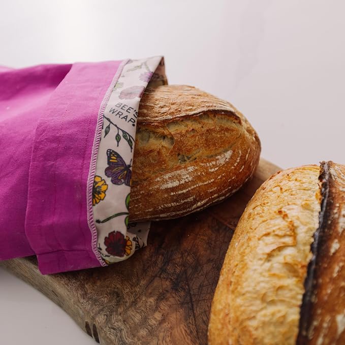 Bee’s Wrap Beeswax Bread Bag - 2 Meadow Magic Reusable Beeswax-Lined Bread Storage Bags - Breathable & Sustainable Homemade Bread Saver - Plastic Free Eco-Friendly Alternative