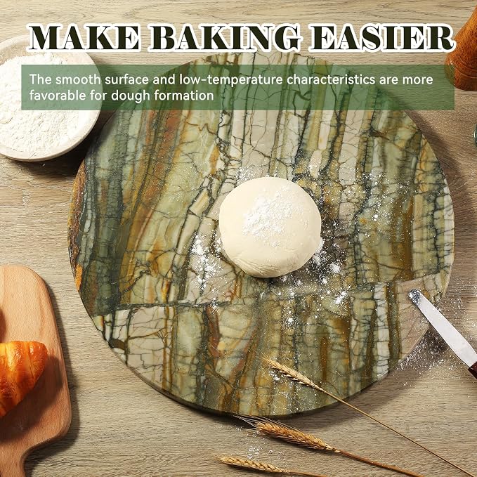 Koville Marble Cutting Board for Kitchen, 16"x16" Inches Round Stone Cutting Board, Marble Tray for Baking Charcuterie Pastry, Serving Tray for Countertop, Large Stone Slab(Pocahodas)