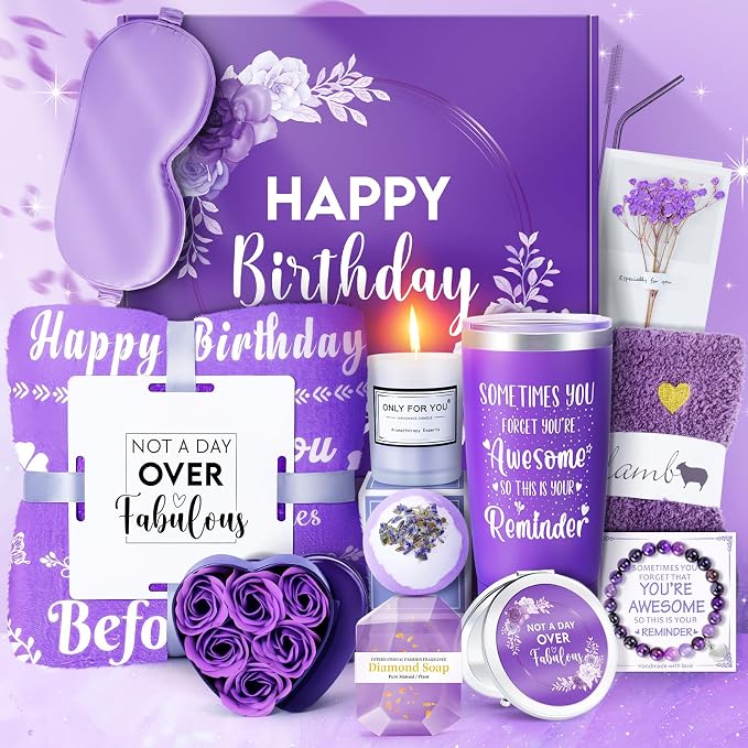 Fortuning's JDS 14PCS Lavender Relaxing Spa Gifts Basket for Women - Self Care Gifts for Mom, Wife, Girlfriend, Sister, Her - Birthday, Mother's Day, Get Well Soon Gifts
