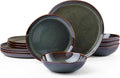 HaWare Stoneware Dinnerware Set, 12-Piece for 4, Reactive Moss Green | Stoneware, Hand-painted rim, Irregular, Scratch Resistant, Microwave &Dishwasher Safe