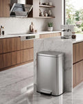Garvee 13 Gal / 50 L Step-On Trash Can, Stainless Steel Kitchen Garbage Can with Soft Close Lid, Removable Inner Bucket & Rear Handle for Easy Transport