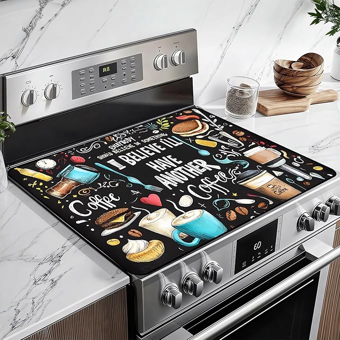 Heat-Resistant Glass Stove Top Cover with Anti-Slip Rubber Coating – 28.5x20.5 Inch Electric Stove Protector, Scratch-Resistant, Expands Counter Space, Stylish Kitchen Decor