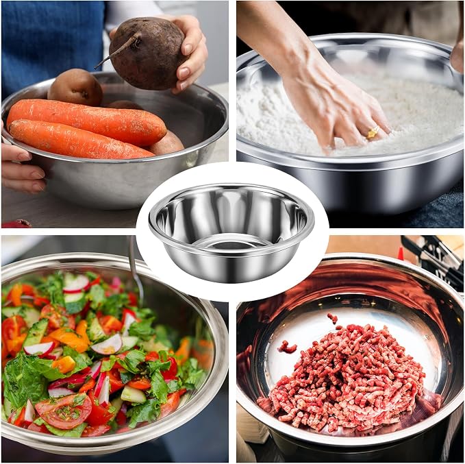 FillTouch 2 Pack Large Mixing Bowl 20 Qt Oversized All Purpose 304 Stainless Steel Polished Mirror Flat Base Metal Bowl for Home or Commercial Prepping Baking Mixing Marinating