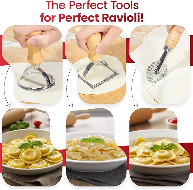 Pasta Making Tools Set 14 PCS, Pasta Maker Kit with Drying Rack, Ravioli Maker Press, Pasta Cutting Tools, Beech Wood Rolling Pins, Gnocchi Board, Homemade Pasta Accessories Set
