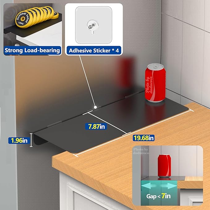 Metal Kitchen Refrigerator Gap Partition Countertop Gap Extension Board, Refrigerator Side Partition, Gap Covers Between Countertop And Walls, No Drill (Black, 19.68 * 7.87inch)