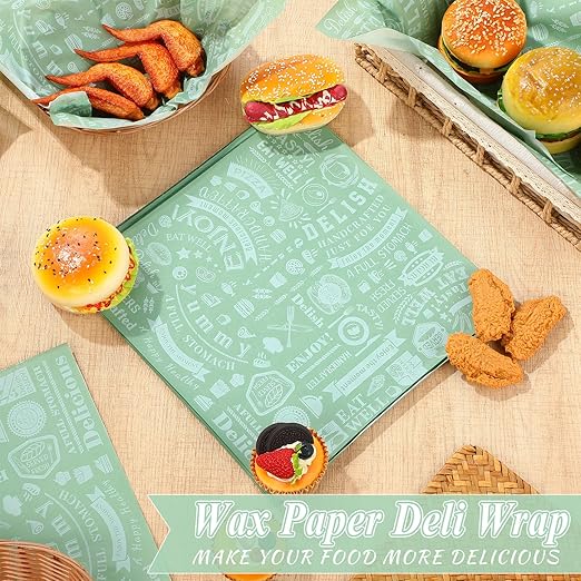 Outus 600 Pcs 12 x 12 Inch Deli Wax Paper Sheets Grease Resistant Tray Basket Liners Newsprint Paper Water and Grease Proof Sandwich Wrapping Square Hot Dog Wrapper for Food Baking (Sage Color)
