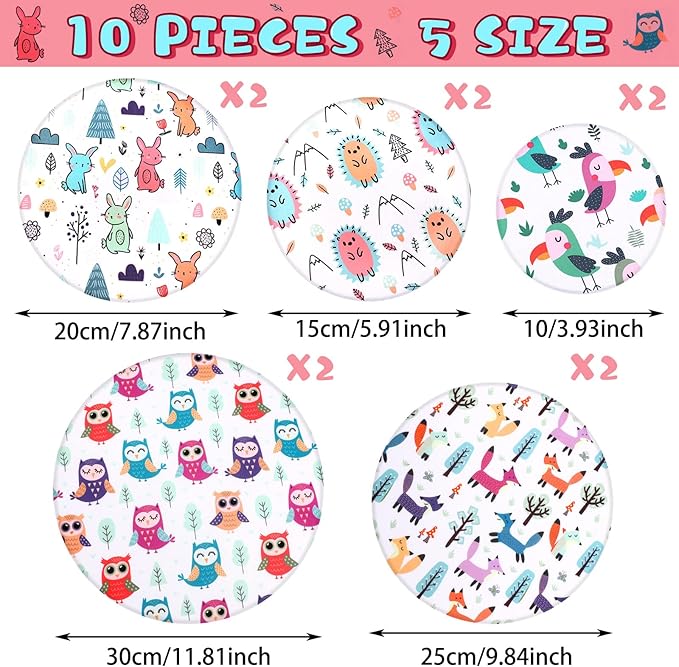 Patelai 10 Pcs Bowl Covers Reusable in 5 Size Stretch Cloth Fabric Elastic Food Storage Bowl Covers Bread Sourdough Lids for Proofing Food Fruits Leftover(Multicolor,Cute Style)