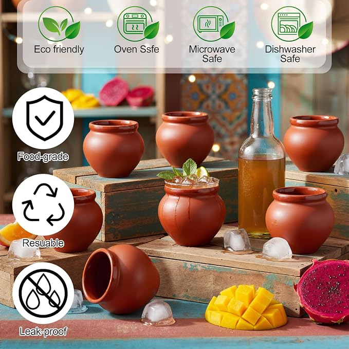 Gejoy 12 Pcs 3oz Cantaritos De Barro Clay Jar Mexican Clay Mugs Fiesta De Barro Mexicanos Cocktail Glasses for Tequila, Margaritas, Mojitos Cold Hot Drinks (Terracotta)
