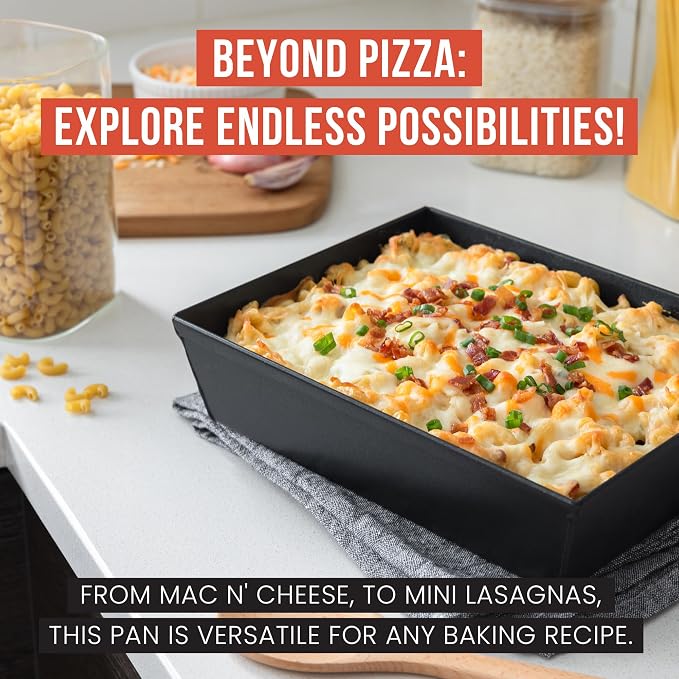 Chef Pomodoro Detroit Style Pizza Pan, 8x10in, Anodized Aluminum Deep Dish | Pre-Seasoned Nonstick Rectangular Bakeware, 2.5in Deep, Great for Casseroles, Focaccia & Deep Dish Desserts, Small Batch