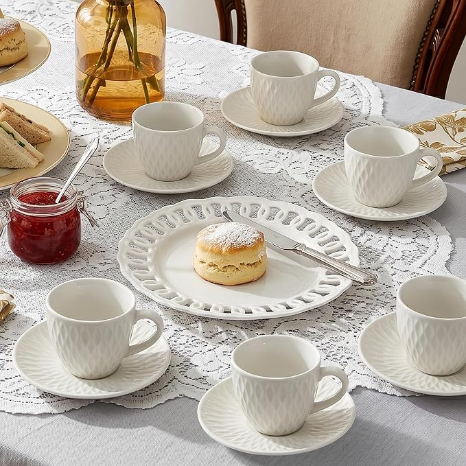 3-Ounce Espresso Cups Set of 6, Mini Coffee Cups with Saucers, Ceramic Demitasse Mugs Cappuccino Cup, Suit for Espresso Machine & Coffee Maker, Microwave Dishwasher Safe, Gift for Housewarming Wedding