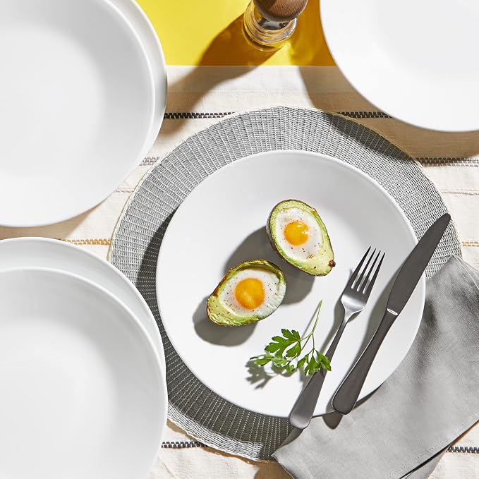 Corelle Vitrelle 4-Pieces 18-Oz Soup/Cereal Bowls Chip & Crack Resistant Glass Dinnerware Set Bowls, Winter Frost White