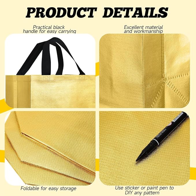 Eccliy Reusable Gift Bags Set Glossy Grocery Gift Tote Bag with Handle for Wedding, Bridal Shower, 4th of July, Summer Event(12 x 11 x 4.7 Inch,Red, Gold, Green,80 Pcs)