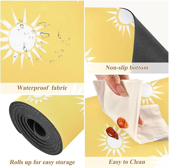2 in 1 Table Runner Trivet for Hot Pots and Pans Heat Resistant Non Slip Waterproof 39 x 12 Inch Decorative Table Protector for Kitchen Countertop Simple Yellow Sun